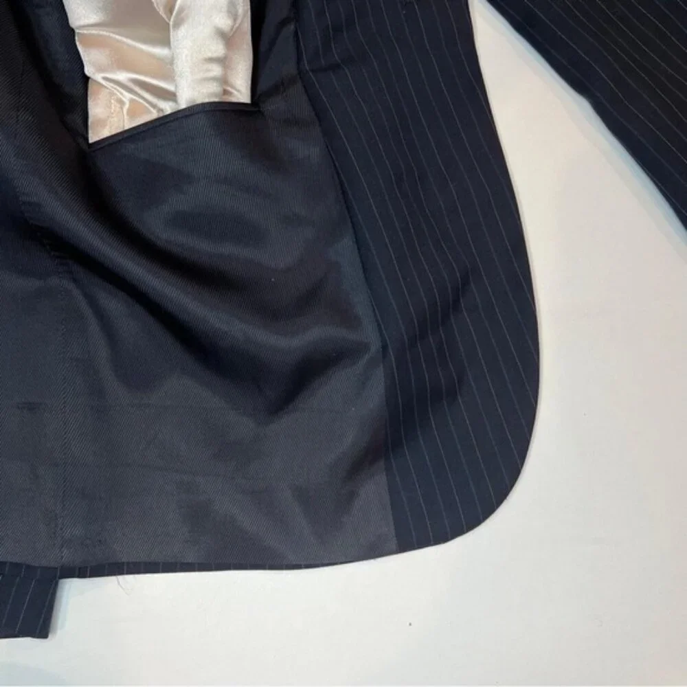 BURBERRY LONDON 100% WOOL Navy Blue Striped Suit Blazer MDL LBS41‎ Size 42 REG